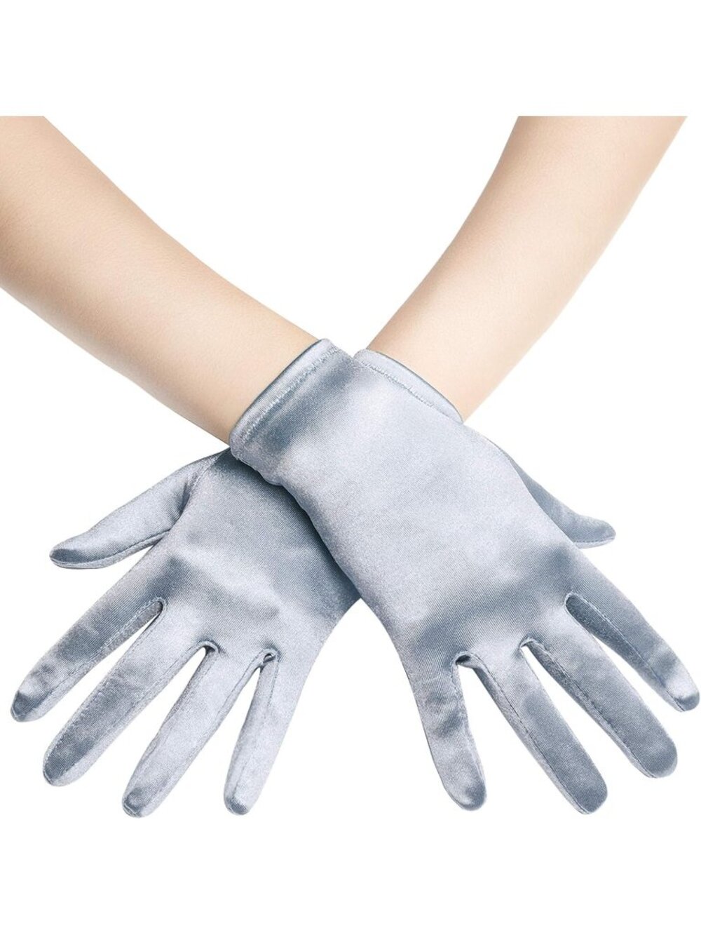 Women's Silver 1920s Bridal Tea Party Wedding Short Satin Opera Gloves